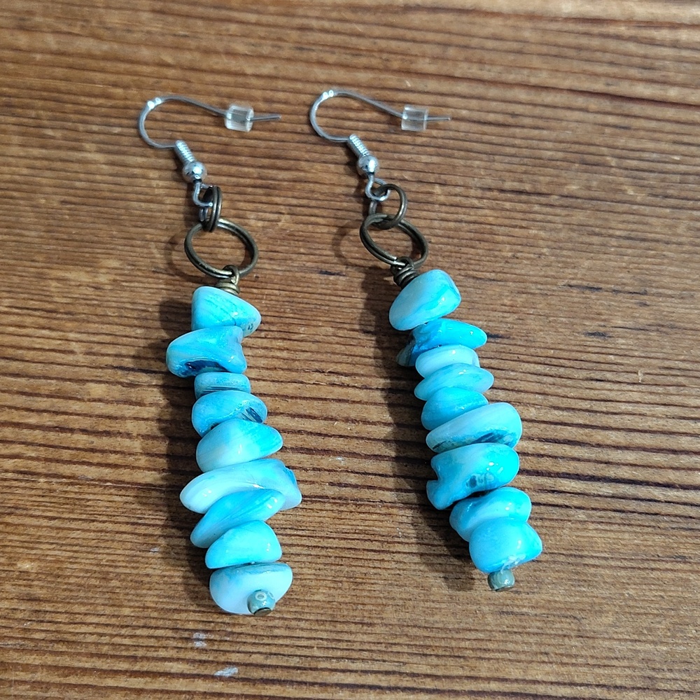 **5 For $20**Blue Nuggets Ladies Long Beaded Earrings / Handmade Ladies Earrings